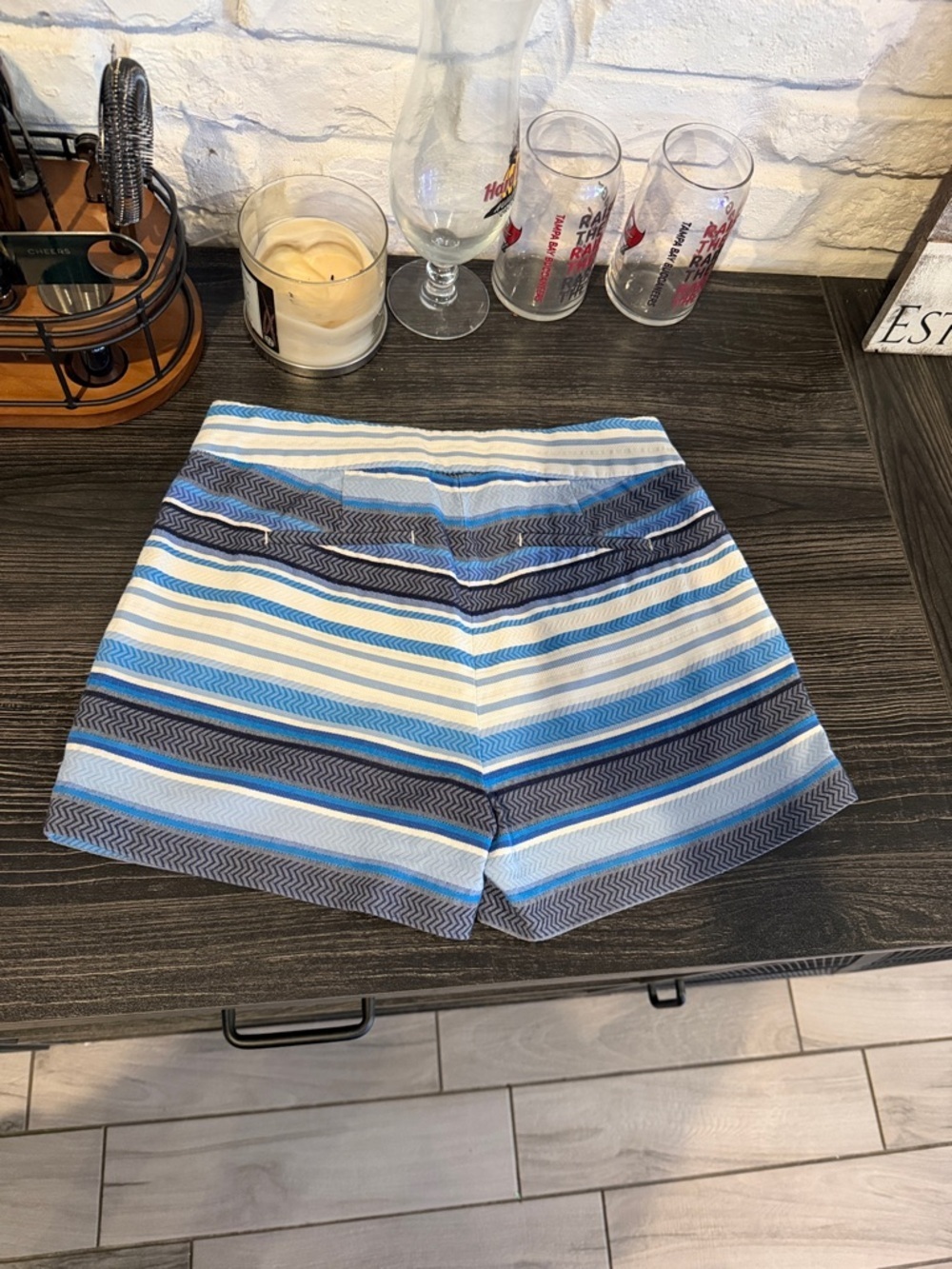 J. Crew Blue and White Striped High-Waist Shorts - Picture 2 of 4